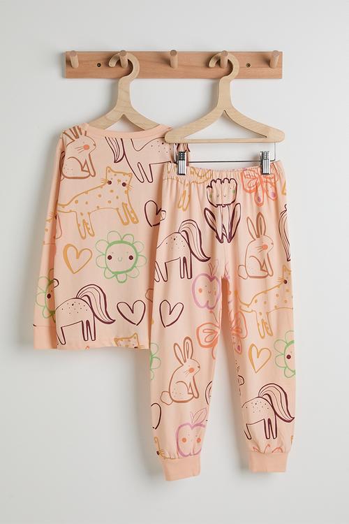 Pj set - pale peach/aop