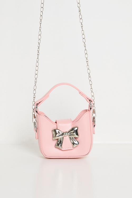 Handbag with metallic bow buckle - pink