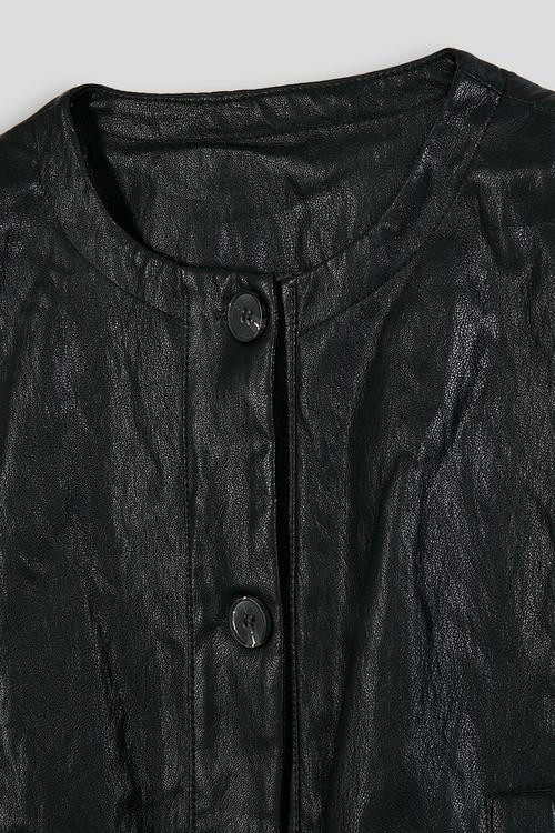 Crushed faux leather jacket - black