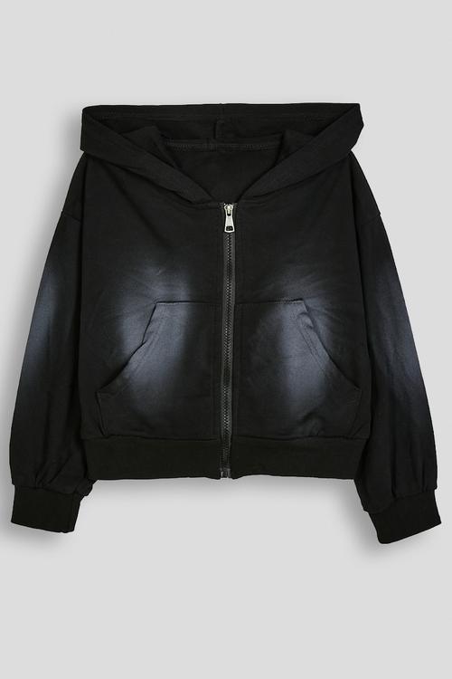 Spray painted crop hoodie - black