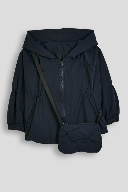 Hooded puffer jacket with matching crossbody bag - navy