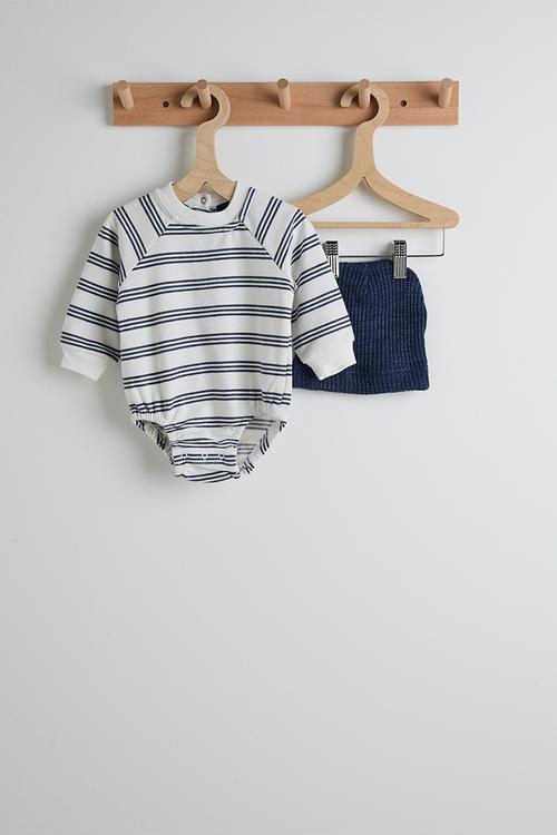 Long sleeve bodysuit with beanie - navy stripes/navy