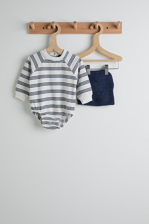 Long sleeve bodysuit with beanie - navy stripes/navy