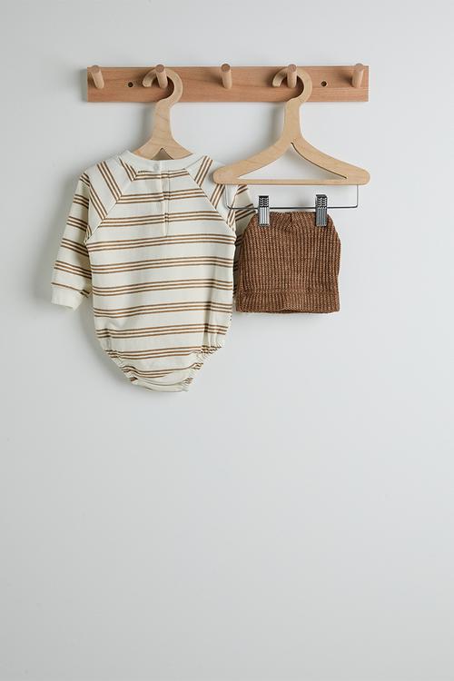 Long sleeve bodysuit with beanie - brown stripes/brown