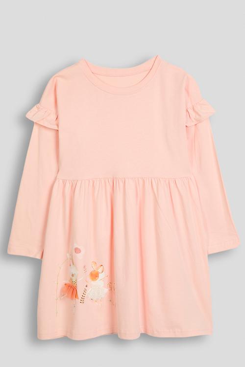 Bunny ballerina graphic dress with frilled sleeves - pale peach