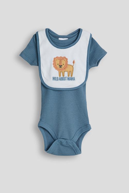 Short sleeve bodysuit with bib - blue & white