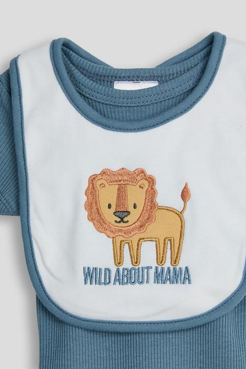 Short sleeve bodysuit with bib - blue & white