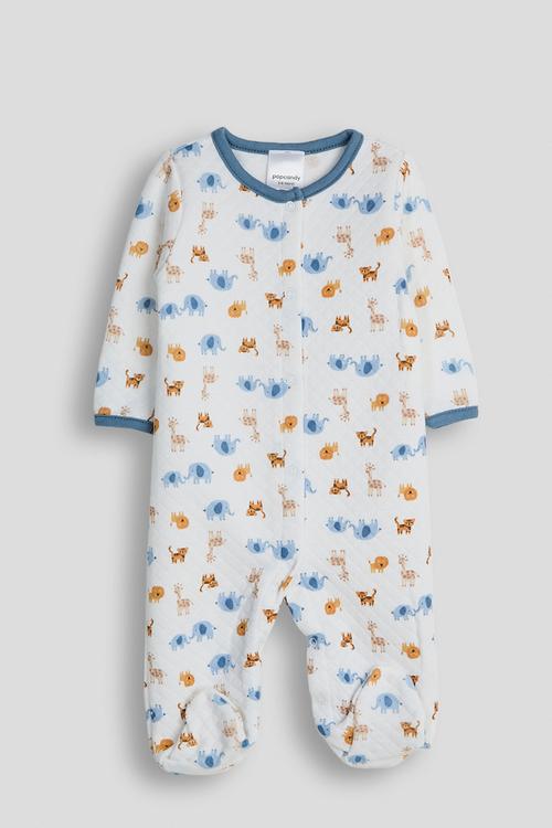 Diamond quilted babygrow - white/safari aop