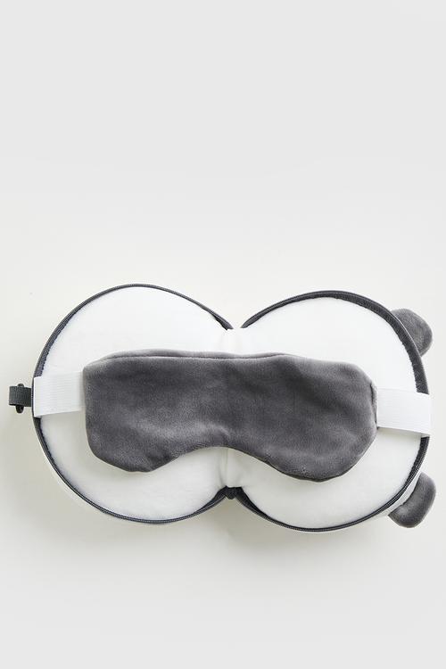 Soft travel pillow with eye mask - white/grey/panda