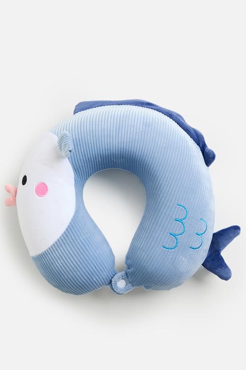 Soft corduroy neck pillow - blue fish