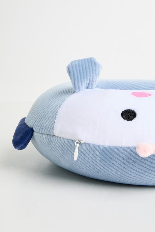 Soft corduroy neck pillow - blue fish