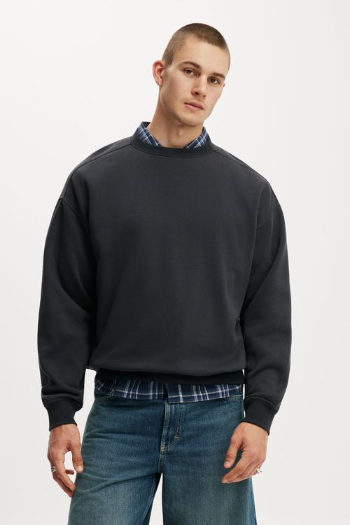 Box Fit Crew Sweater - Washed Black