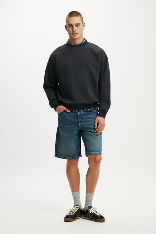 Box Fit Crew Sweater - Washed Black