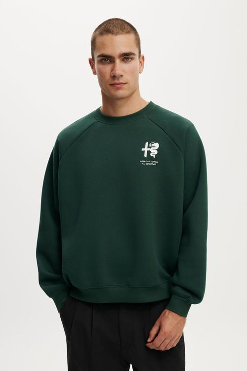Cropped Fit Alfa Romeo Sweater - Lcn Alf Forest Green/Alfa Romeo-Logo
