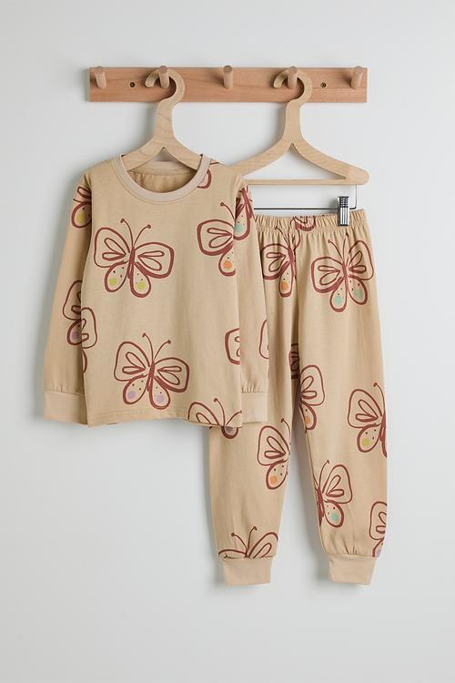 Pj set - beige/bow aop