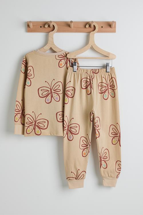 Pj set - beige/bow aop