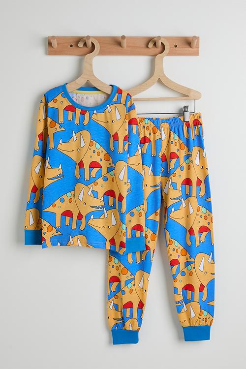 Triceratops aop pj set - neon blue