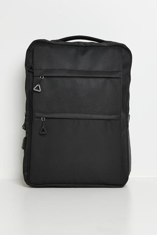 Minimalist backpack with multi front zipper pockets - black