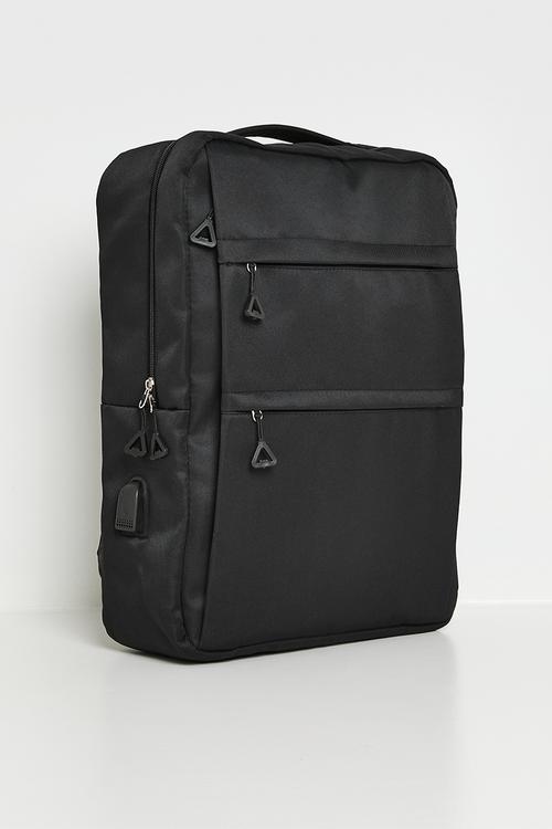 Minimalist backpack with multi front zipper pockets - black