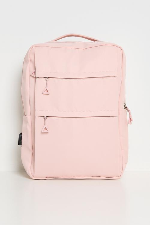 Minimalist backpack with multi front zipper pockets - pink