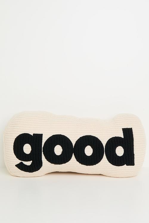 Corduroy teddy fleece slogan pillow - cream/black