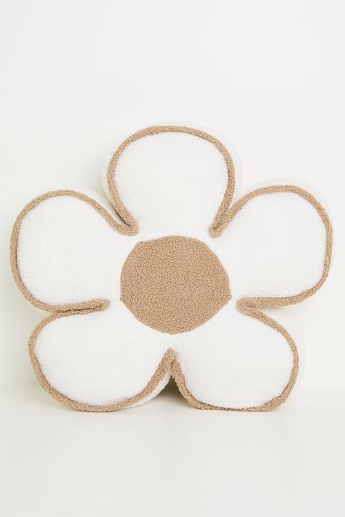 Super soft flower cushion - white/brown