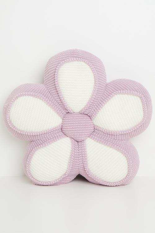 Textured flower-shaped floor cushion - pastel purple/white