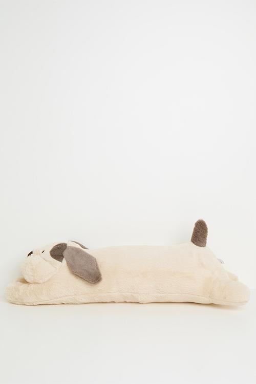 Super soft plush puppy cushion - cream/mocha brown