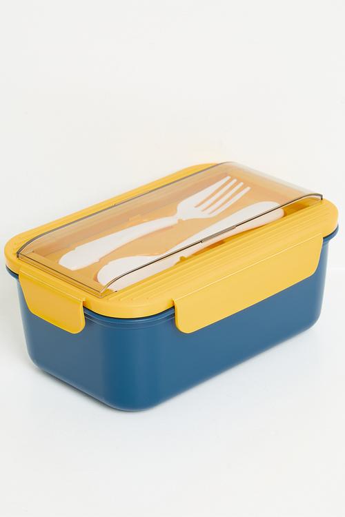 Lunchbox with spoon & fork set - Navy & Yellow