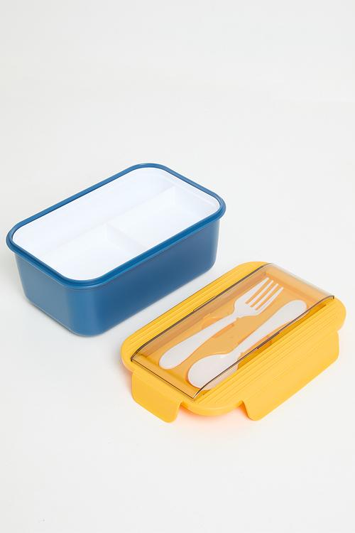 Lunchbox with spoon & fork set - Navy & Yellow