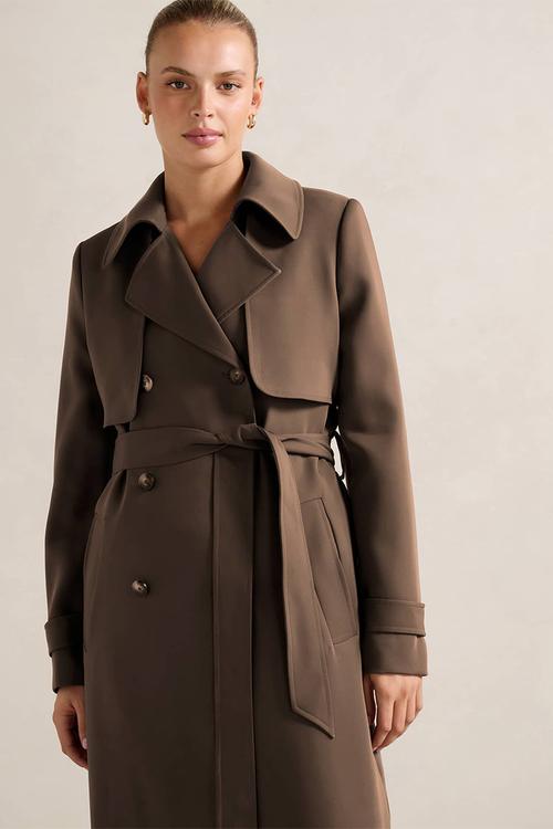 Delilah soft trench coat in chocolate