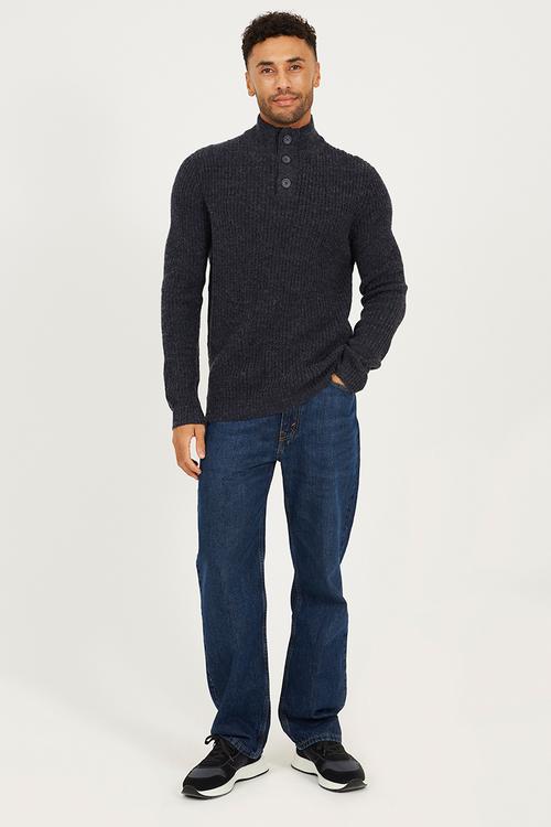 Funnel Neck Jumper  - Navy/Charcoal