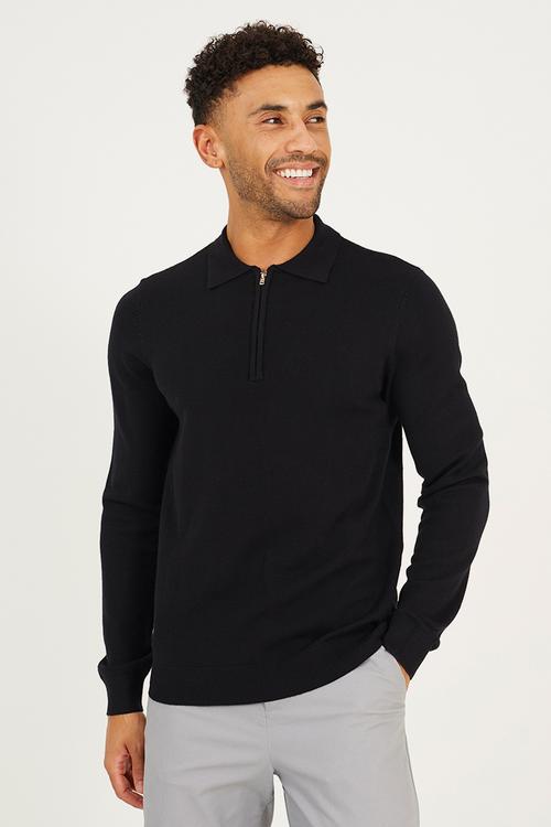 Long Sleeve 1/4 Zip Placket - Jet Black