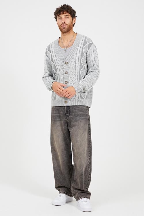 Oversized Fit/Dropped Shoulder Cardigan - Grey