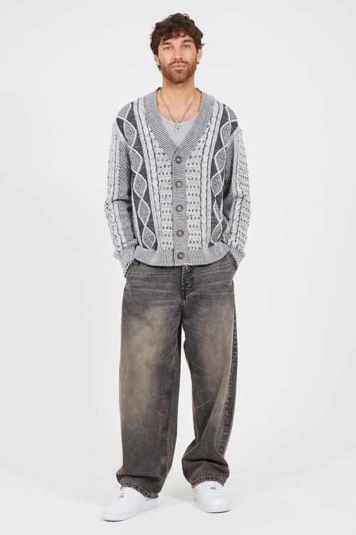 Oversized Fit/Dropped Shoulder Cardigan - Dk Charcoal Marl