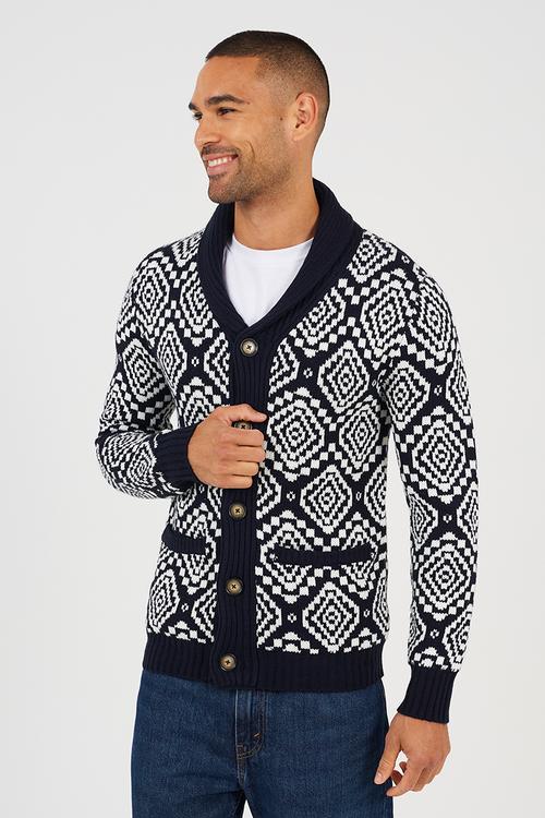 Shawl Collar Cardigan  - Midnight Navy / Oatmeal