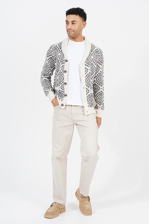 Shawl Collar Cardigan  - Oatmeal / Slate Grey