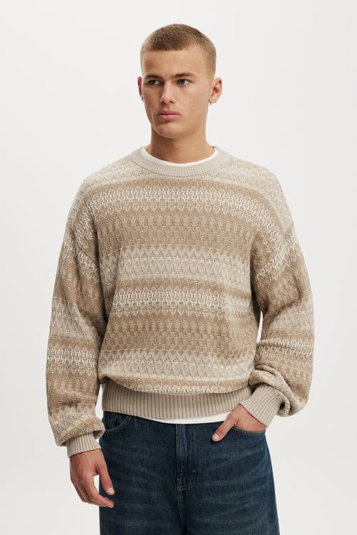 Box Fit Crew Knit - Natural Pattern