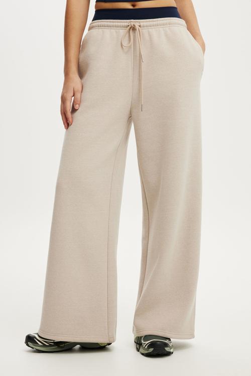 Plush Tie Waist Wide Leg Sweatpant - Sesame Marle