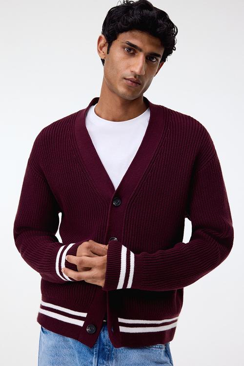 Loose fit boxy-style cardigan - burgundy 