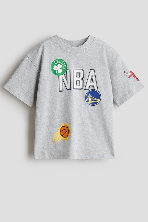 Oversized printed t-shirt - light grey/nba