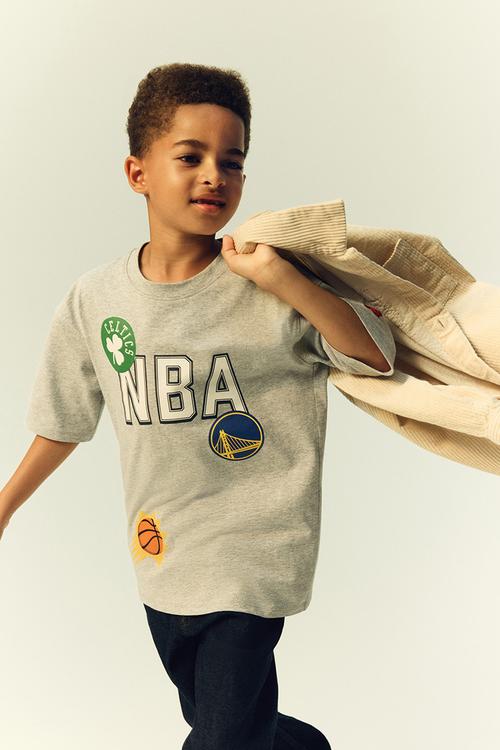 Oversized printed t-shirt - light grey/nba
