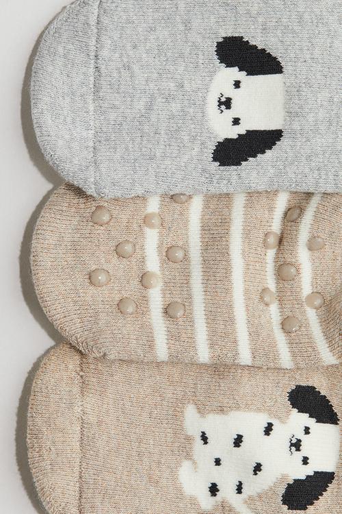 3-pack terry socks - beige/puppy