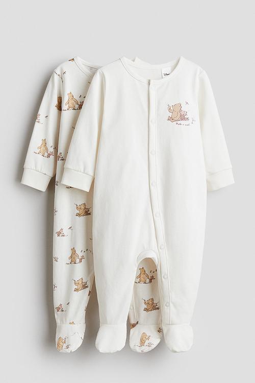 2-pack sleepsuits with full feet - white/winnie the pooh 