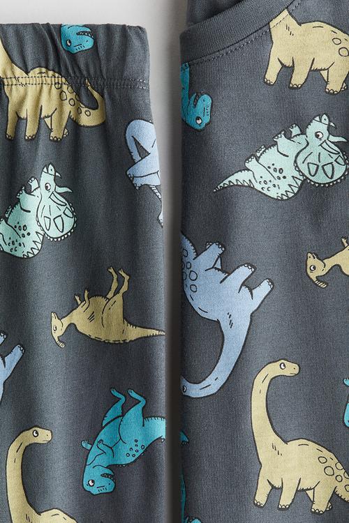Patterned jersey pyjamas - dark grey/dinosaurs 