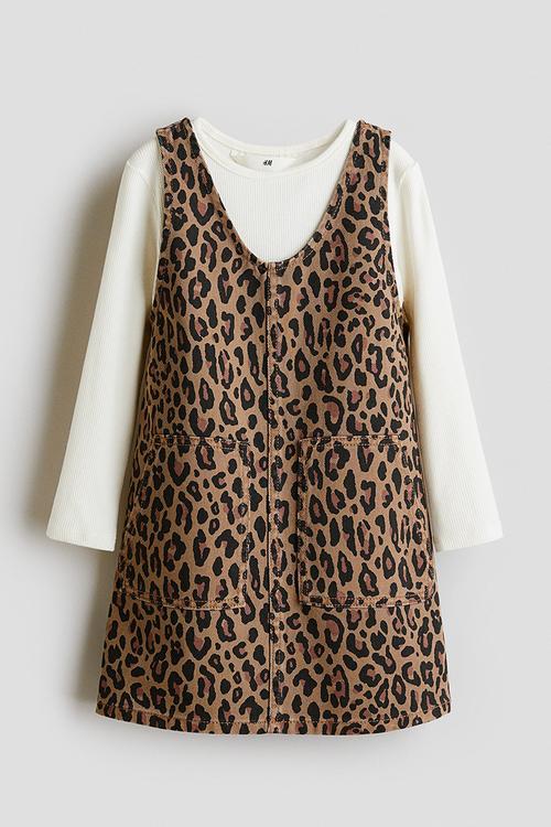 2-piece dress and top set - beige leopard print