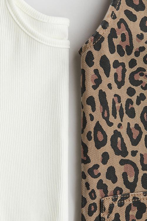 2-piece dress and top set - beige leopard print