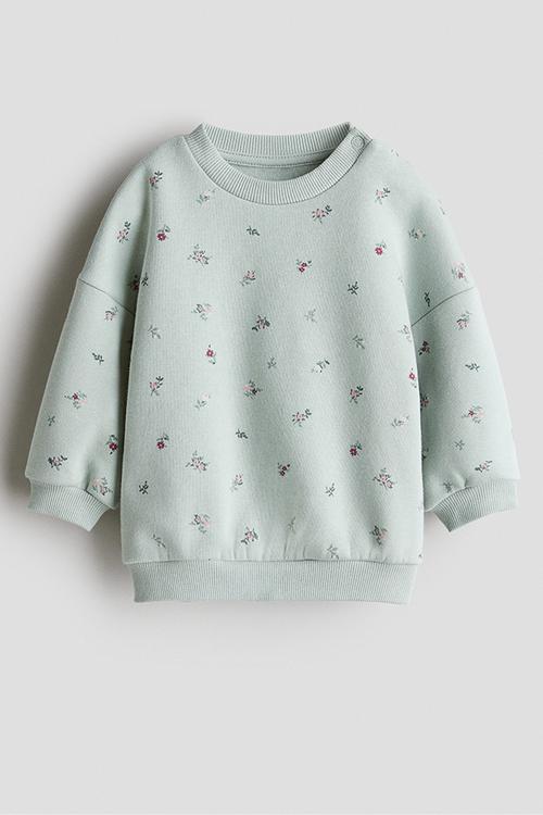 Printed brushed-inside sweatshirt - mint green/floral