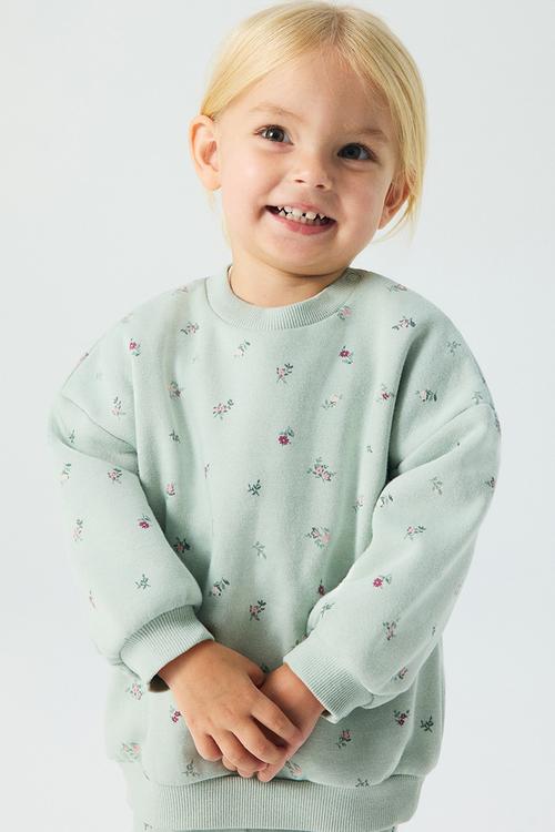 Printed brushed-inside sweatshirt - mint green/floral