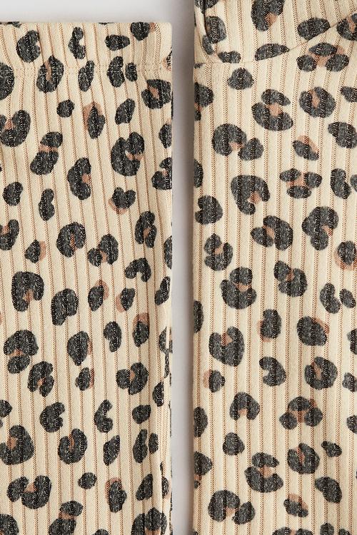 2-piece brushed rib-knit set - beige/leopard print 